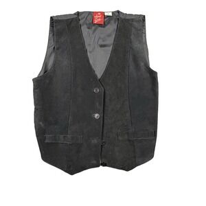 Vintage Avant Garde Women's 12 Black Leather Vest Button Front SEE DESCRIPTION